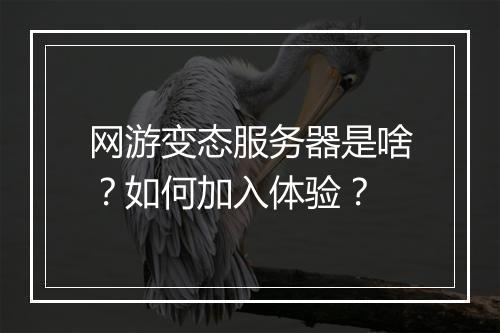 网游变态服务器是啥?如何加入体验?