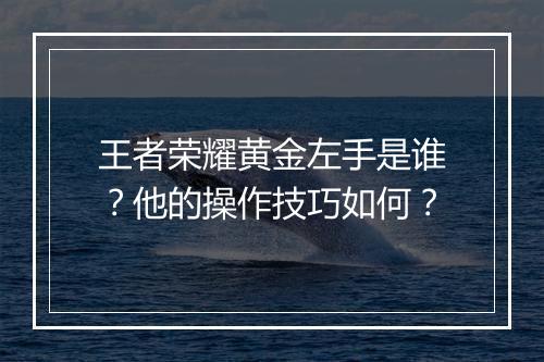 王者荣耀黄金左手是谁？他的操作技巧如何？
