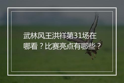 武林风王洪祥第31场在哪看?比赛亮点有哪些?