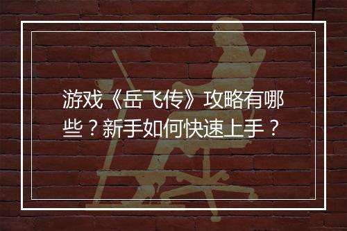 游戏《岳飞传》攻略有哪些？新手如何快速上手？