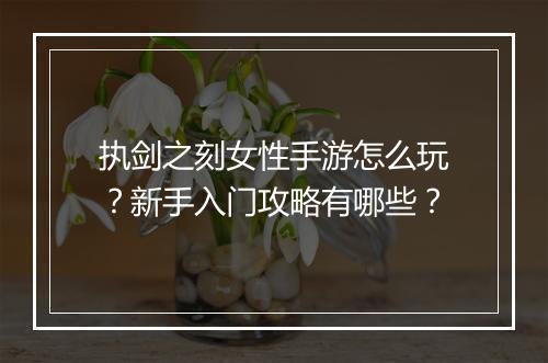 执剑之刻女性手游怎么玩？新手入门攻略有哪些？
