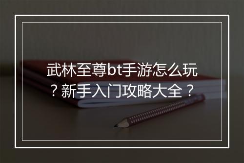 武林至尊bt手游怎么玩?新手入门攻略大全?