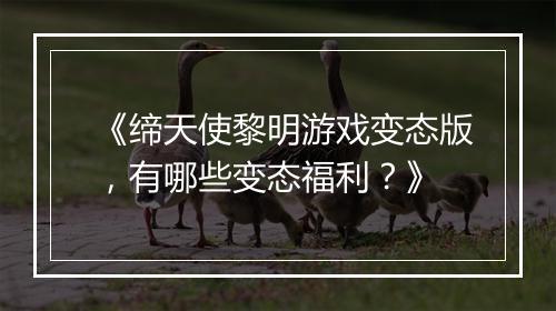 《缔天使黎明游戏变态版，有哪些变态福利？》