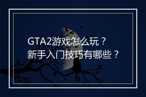 GTA2游戏怎么玩？新手入门技巧有哪些？