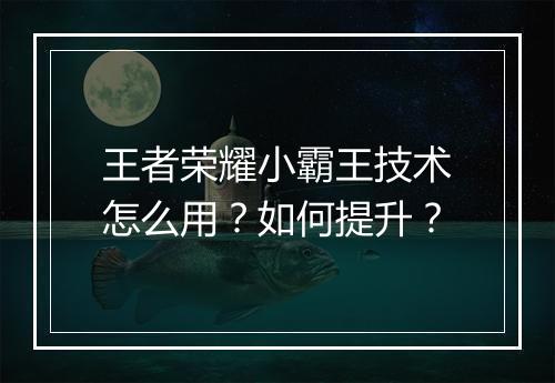 王者荣耀小霸王技术怎么用？如何提升？