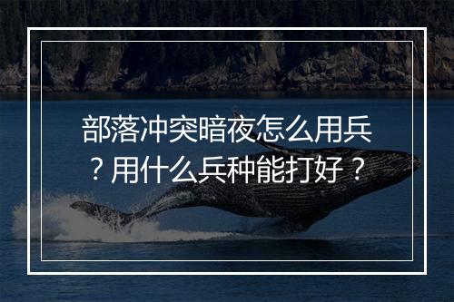 部落冲突暗夜怎么用兵？用什么兵种能打好？