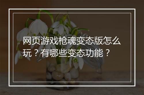 网页游戏枪魂变态版怎么玩?有哪些变态功能?