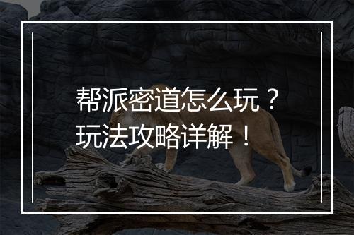 帮派密道怎么玩?玩法攻略详解!