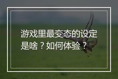 游戏里最变态的设定是啥？如何体验？