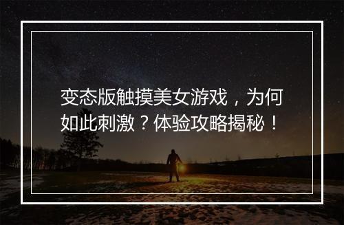 变态版触摸美女游戏,为何如此刺激?体验攻略揭秘!