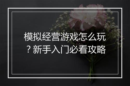 模拟经营游戏怎么玩?新手入门必看攻略