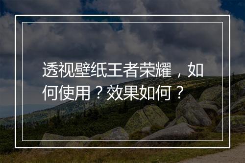 透视壁纸王者荣耀，如何使用？效果如何？