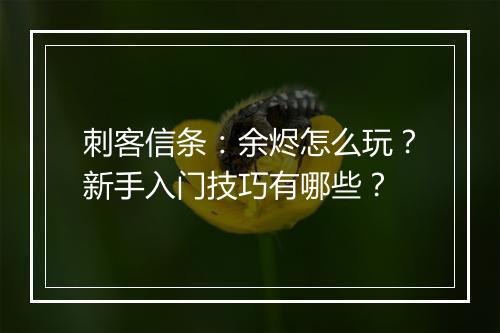 刺客信条：余烬怎么玩？新手入门技巧有哪些？