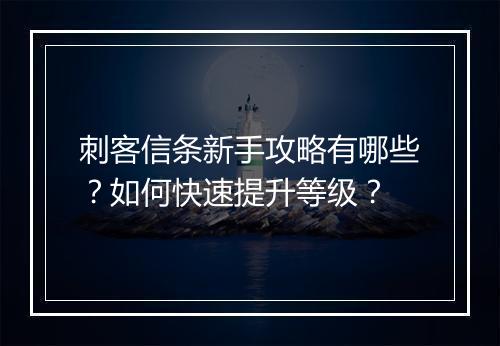 刺客信条新手攻略有哪些?如何快速提升等级?