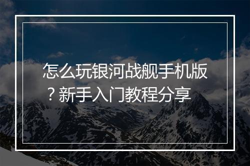 怎么玩银河战舰手机版？新手入门教程分享