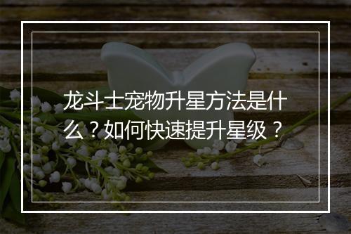 龙斗士宠物升星方法是什么？如何快速提升星级？