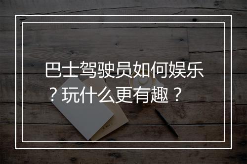 巴士驾驶员如何娱乐?玩什么更有趣?