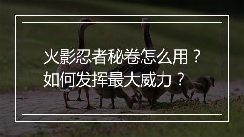 火影忍者秘卷怎么用？如何发挥最大威力？
