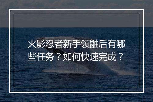 火影忍者新手领鼬后有哪些任务？如何快速完成？