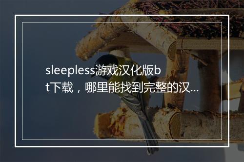 sleepless游戏汉化版bt下载,哪里能找到完整的汉化包?
