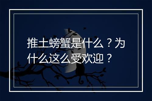 推土螃蟹是什么?为什么这么受欢迎?