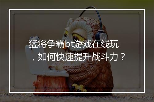 猛将争霸bt游戏在线玩,如何快速提升战斗力?