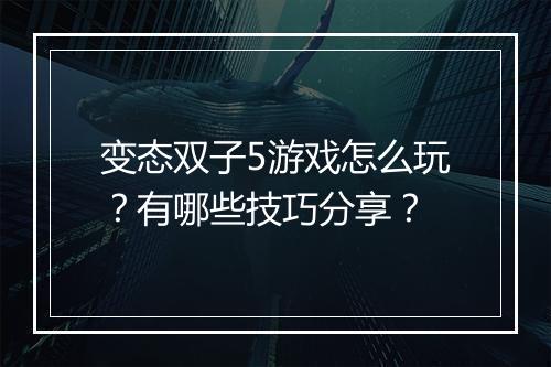 变态双子5游戏怎么玩?有哪些技巧分享?