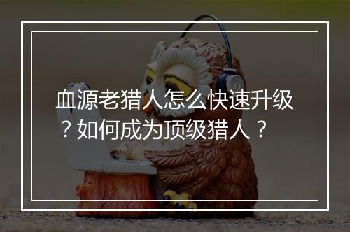 血源老猎人怎么快速升级?如何成为顶级猎人?