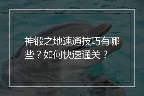 神锻之地速通技巧有哪些?如何快速通关?