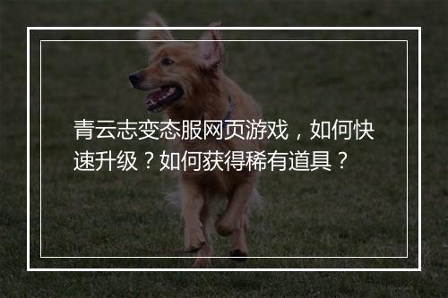青云志变态服网页游戏，如何快速升级？如何获得稀有道具？