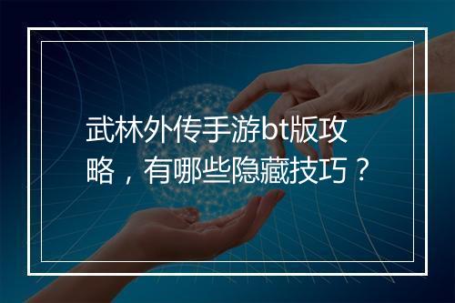武林外传手游bt版攻略，有哪些隐藏技巧？