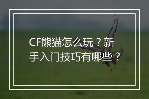 CF熊猫怎么玩?新手入门技巧有哪些?