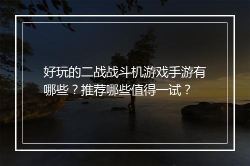 好玩的二战战斗机游戏手游有哪些？推荐哪些值得一试？