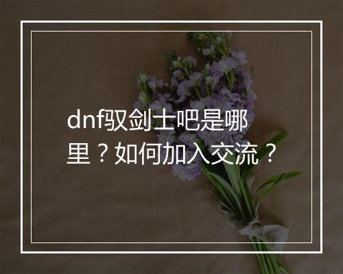 dnf驭剑士吧是哪里？如何加入交流？
