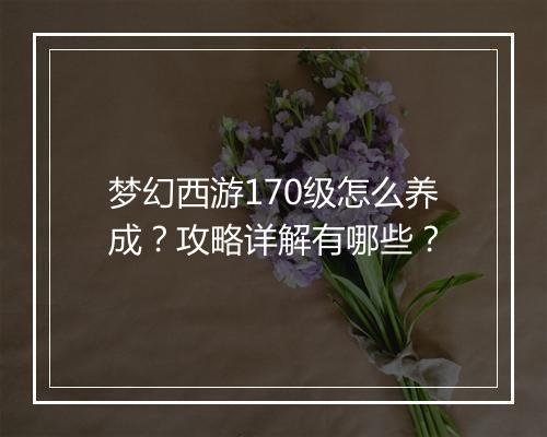 梦幻西游170级怎么养成？攻略详解有哪些？