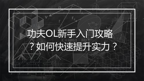 功夫OL新手入门攻略？如何快速提升实力？