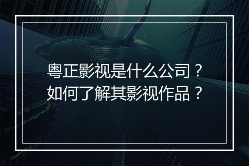 粤正影视是什么公司？如何了解其影视作品？