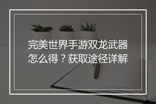 完美世界手游双龙武器怎么得？获取途径详解