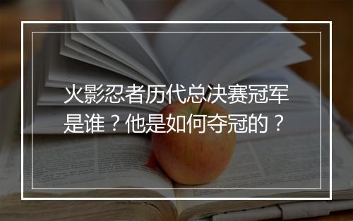 火影忍者历代总决赛冠军是谁？他是如何夺冠的？