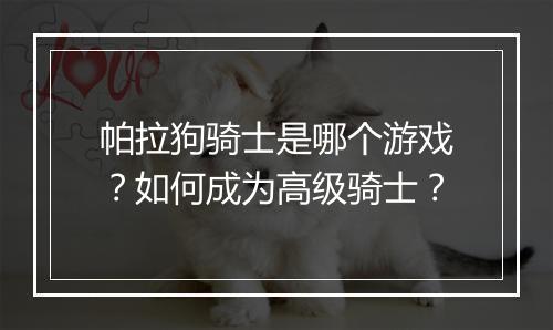 帕拉狗骑士是哪个游戏?如何成为高级骑士?