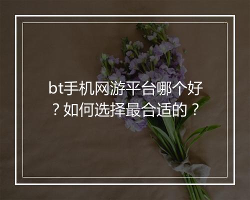 bt手机网游平台哪个好?如何选择最合适的?