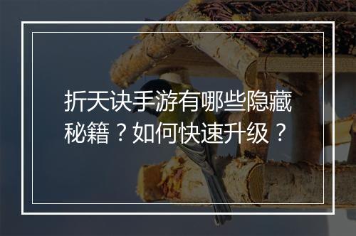 折天诀手游有哪些隐藏秘籍？如何快速升级？
