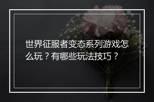 世界征服者变态系列游戏怎么玩？有哪些玩法技巧？