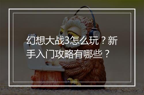 幻想大战3怎么玩？新手入门攻略有哪些？
