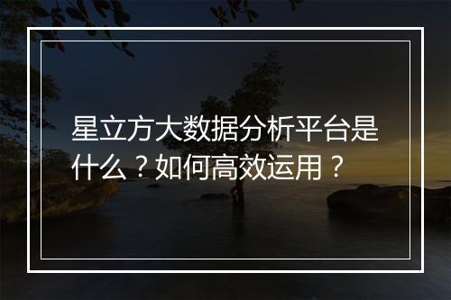 星立方大数据分析平台是什么?如何高效运用?