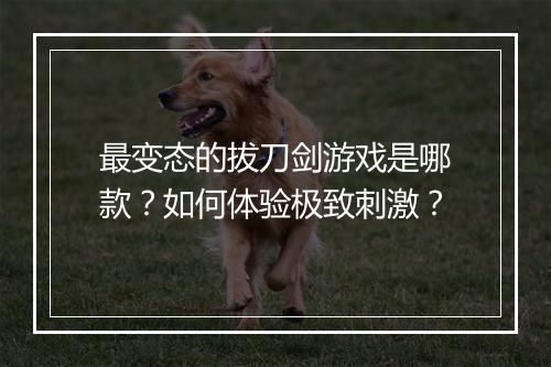 最变态的拔刀剑游戏是哪款？如何体验极致刺激？
