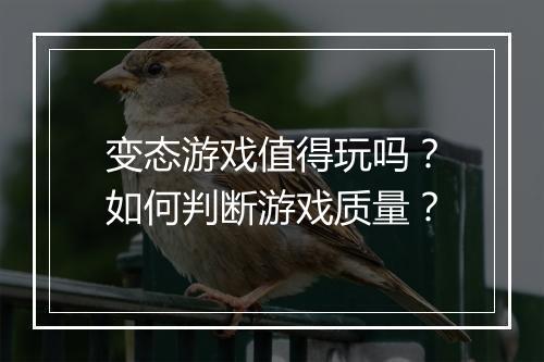 变态游戏值得玩吗?如何判断游戏质量?