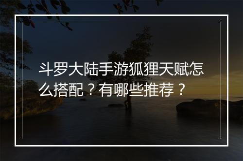 斗罗大陆手游狐狸天赋怎么搭配？有哪些推荐？