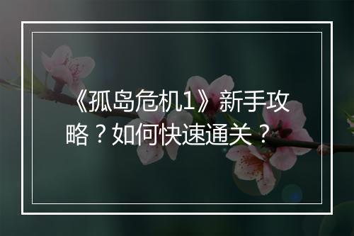 《孤岛危机1》新手攻略？如何快速通关？