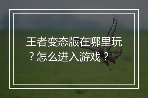 王者变态版在哪里玩？怎么进入游戏？
